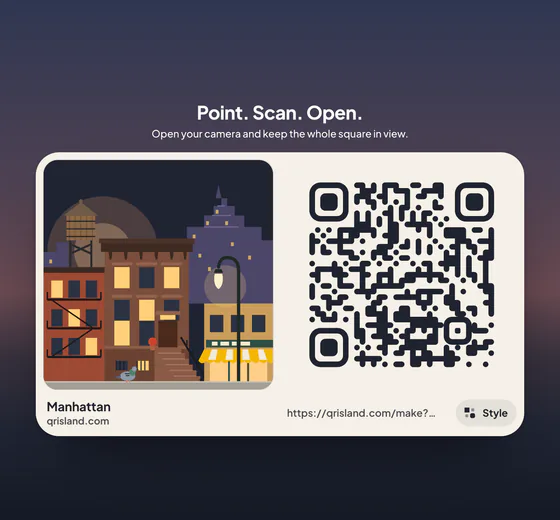 The flat, print-ready business QR code as shown by Get QR code, next to its world