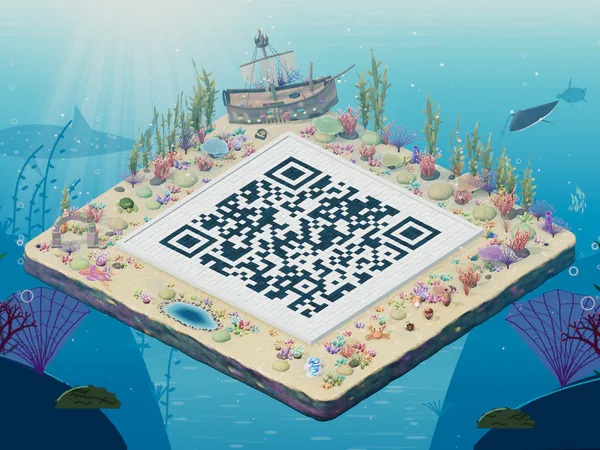 A QR code courtyard in the Undersea Reef world